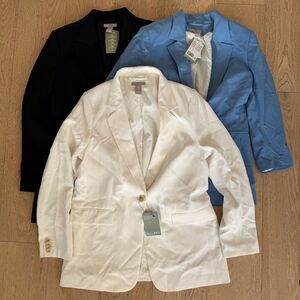 NWT H&M Lot of 3 Career Office Wear Blazer Blue Black White Size Medium Relaxed